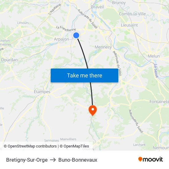 Bretigny-Sur-Orge to Buno-Bonnevaux map