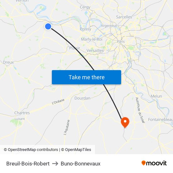 Breuil-Bois-Robert to Buno-Bonnevaux map