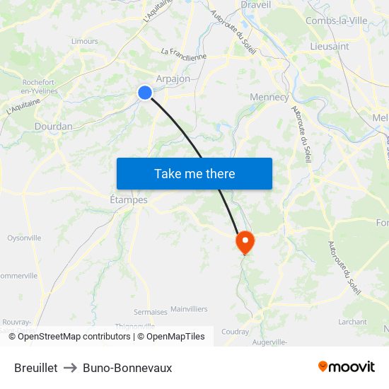 Breuillet to Buno-Bonnevaux map
