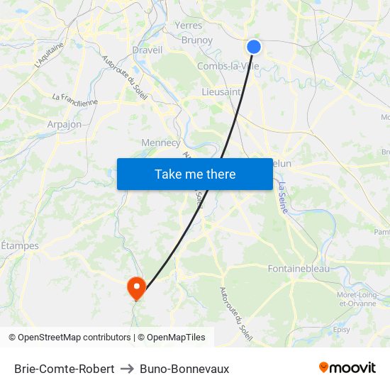 Brie-Comte-Robert to Buno-Bonnevaux map