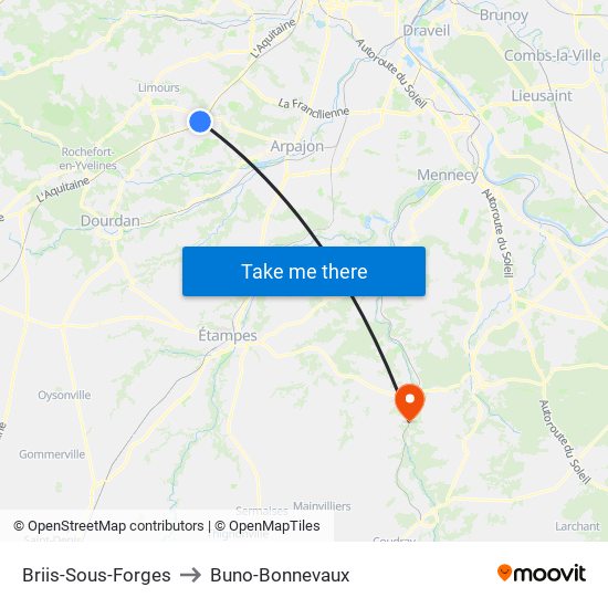 Briis-Sous-Forges to Buno-Bonnevaux map