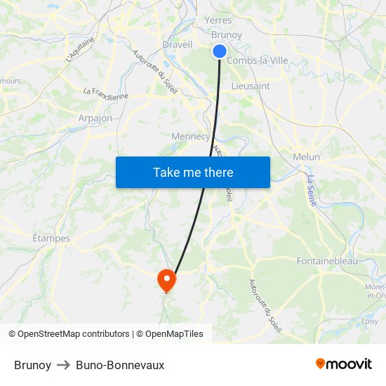 Brunoy to Buno-Bonnevaux map