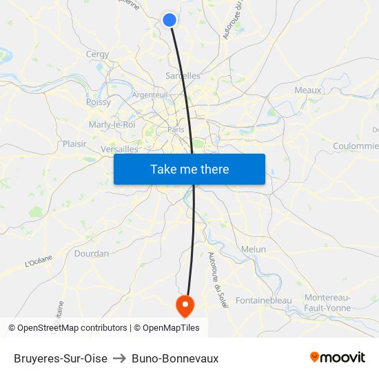 Bruyeres-Sur-Oise to Buno-Bonnevaux map