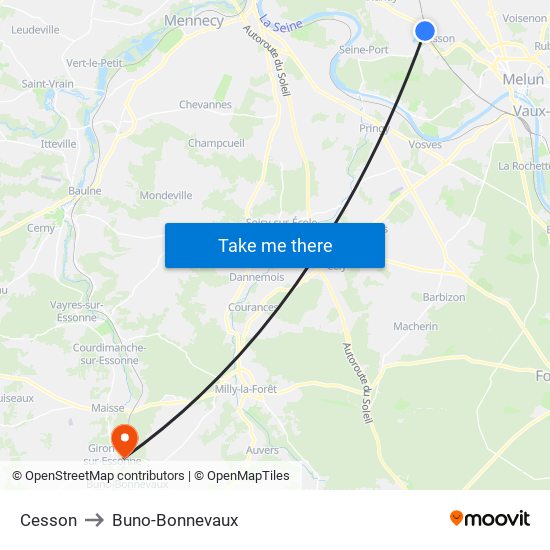 Cesson to Buno-Bonnevaux map