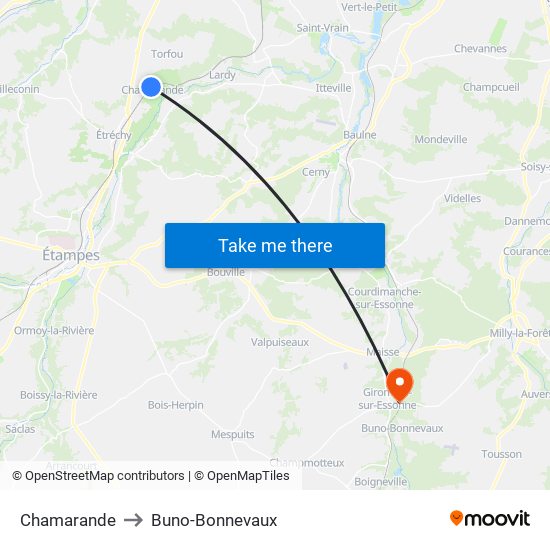 Chamarande to Buno-Bonnevaux map