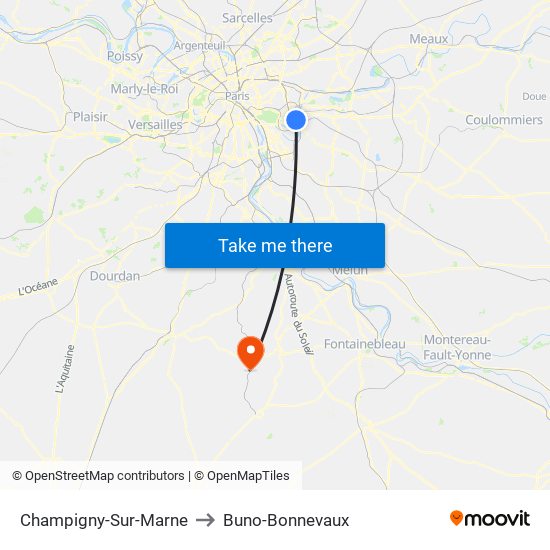 Champigny-Sur-Marne to Buno-Bonnevaux map