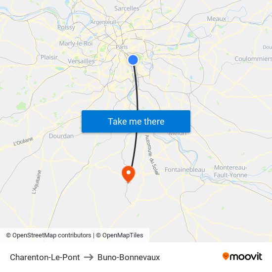 Charenton-Le-Pont to Buno-Bonnevaux map