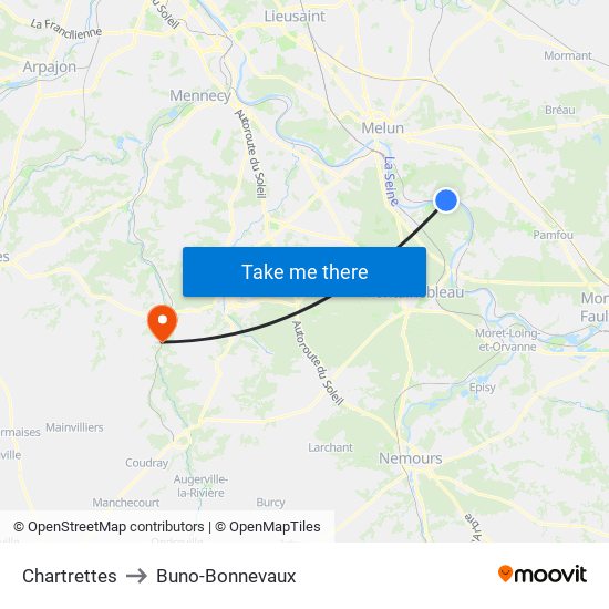 Chartrettes to Buno-Bonnevaux map