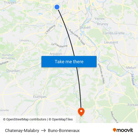 Chatenay-Malabry to Buno-Bonnevaux map