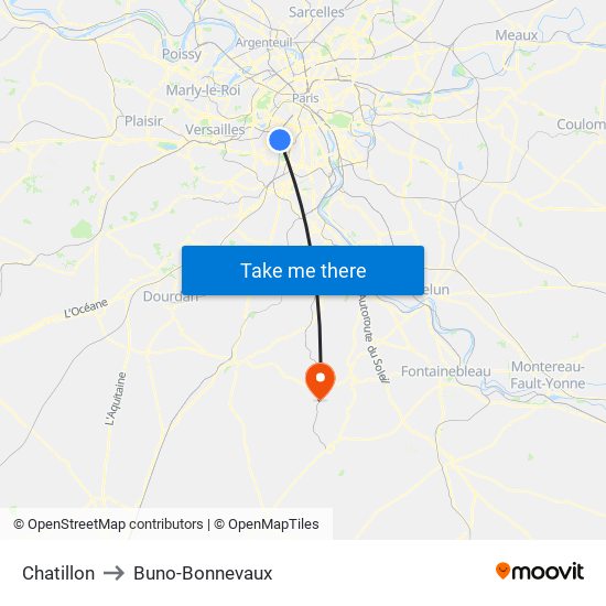 Chatillon to Buno-Bonnevaux map