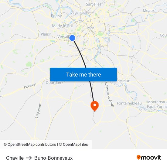 Chaville to Buno-Bonnevaux map