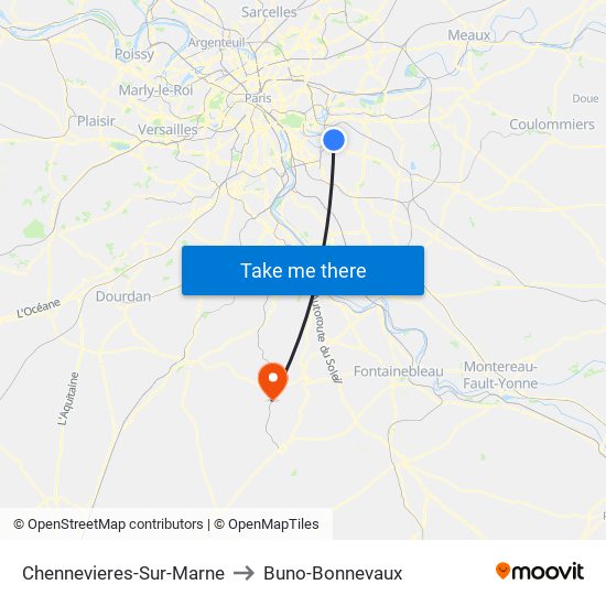 Chennevieres-Sur-Marne to Buno-Bonnevaux map