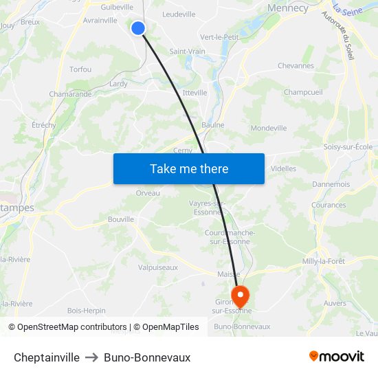 Cheptainville to Buno-Bonnevaux map