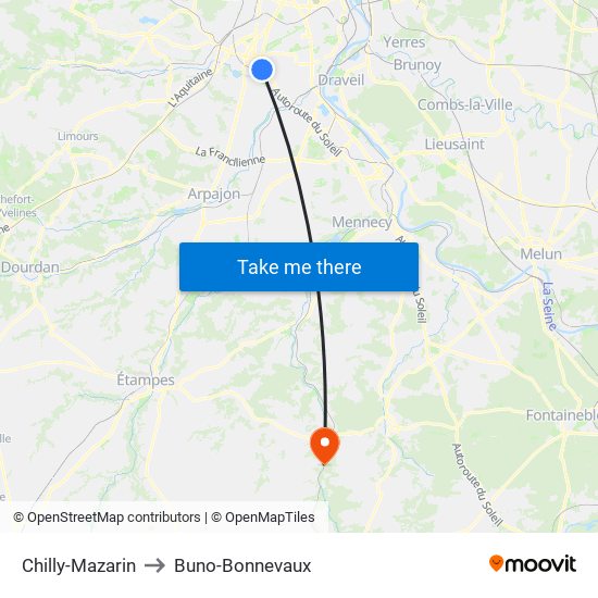 Chilly-Mazarin to Buno-Bonnevaux map