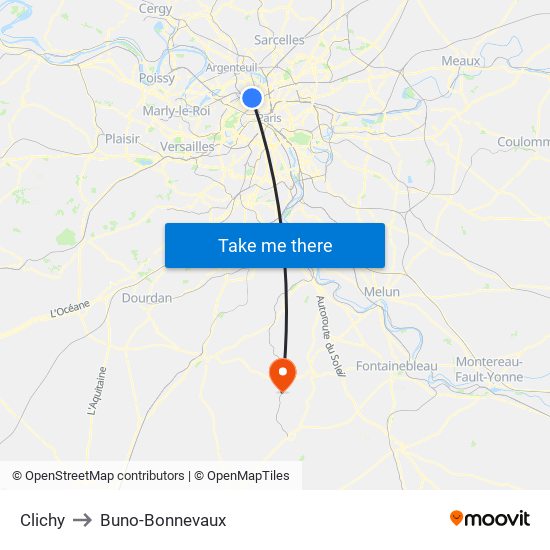 Clichy to Buno-Bonnevaux map