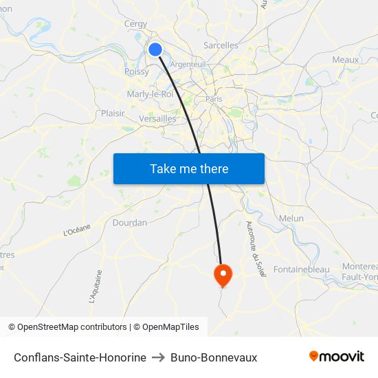 Conflans-Sainte-Honorine to Buno-Bonnevaux map