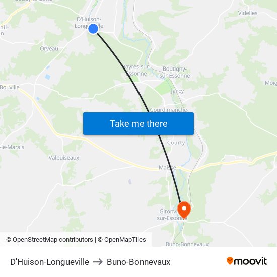 D'Huison-Longueville to Buno-Bonnevaux map