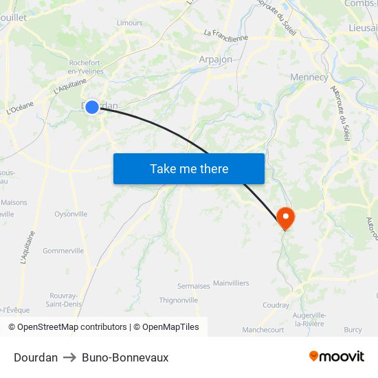 Dourdan to Buno-Bonnevaux map