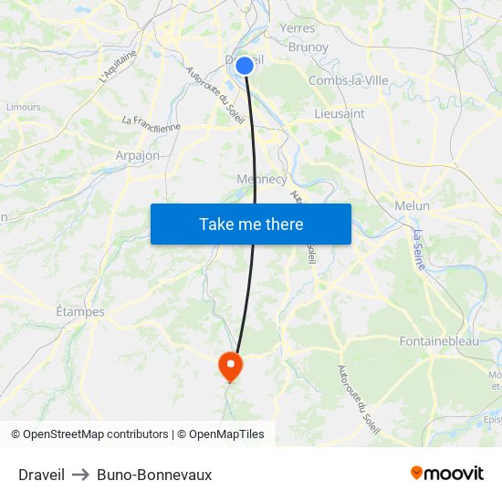 Draveil to Buno-Bonnevaux map