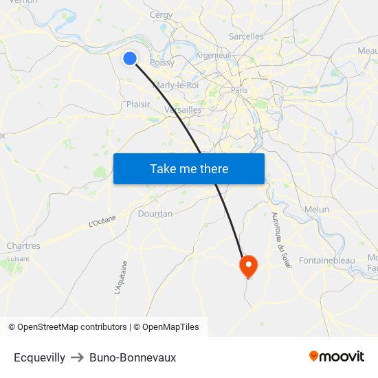 Ecquevilly to Buno-Bonnevaux map