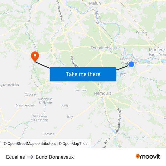 Ecuelles to Buno-Bonnevaux map