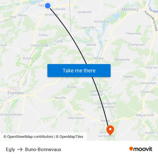 Egly to Buno-Bonnevaux map