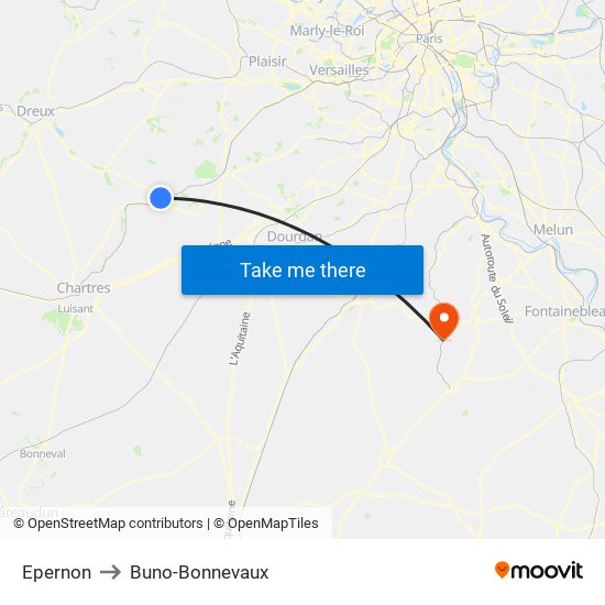 Epernon to Buno-Bonnevaux map
