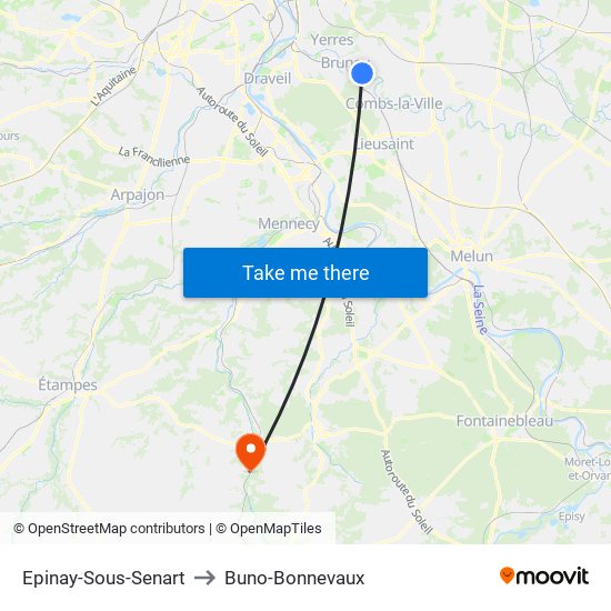 Epinay-Sous-Senart to Buno-Bonnevaux map