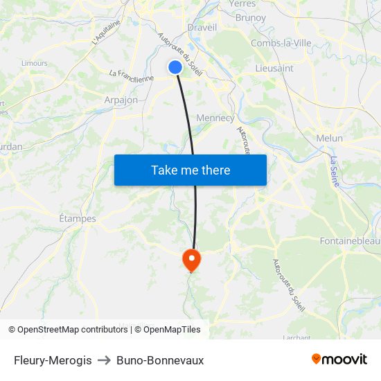 Fleury-Merogis to Buno-Bonnevaux map