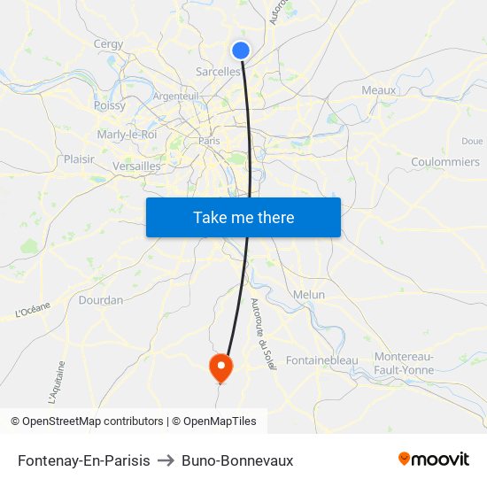 Fontenay-En-Parisis to Buno-Bonnevaux map