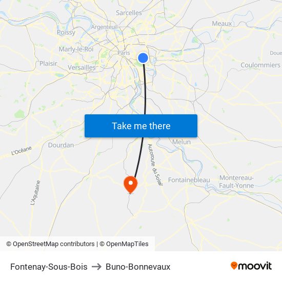 Fontenay-Sous-Bois to Buno-Bonnevaux map