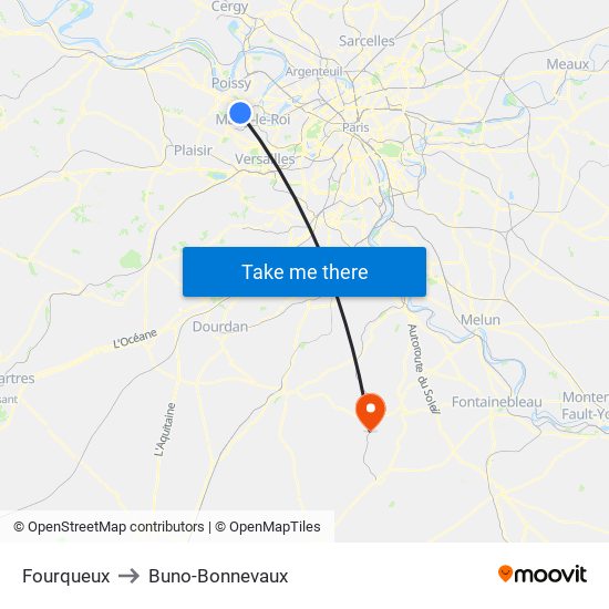 Fourqueux to Buno-Bonnevaux map