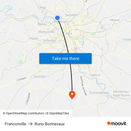 Franconville to Buno-Bonnevaux map