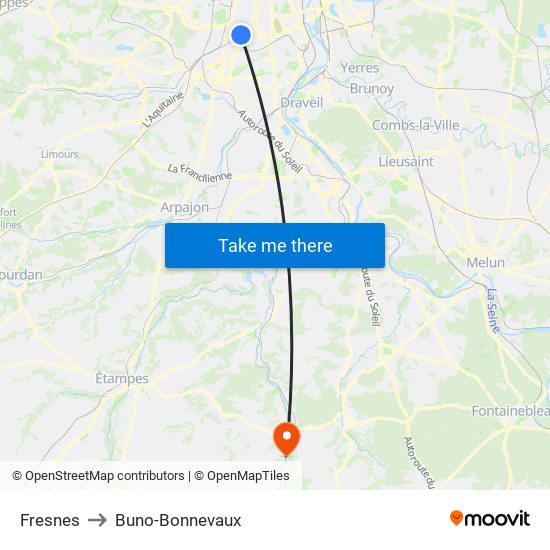 Fresnes to Buno-Bonnevaux map
