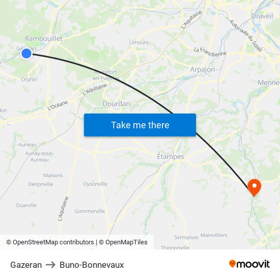 Gazeran to Buno-Bonnevaux map