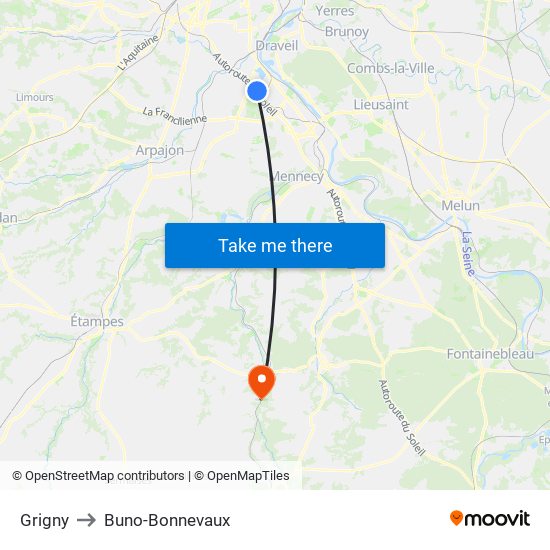 Grigny to Buno-Bonnevaux map