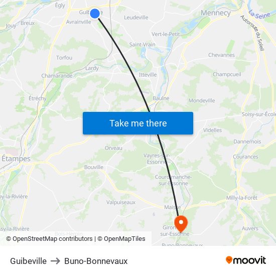 Guibeville to Buno-Bonnevaux map