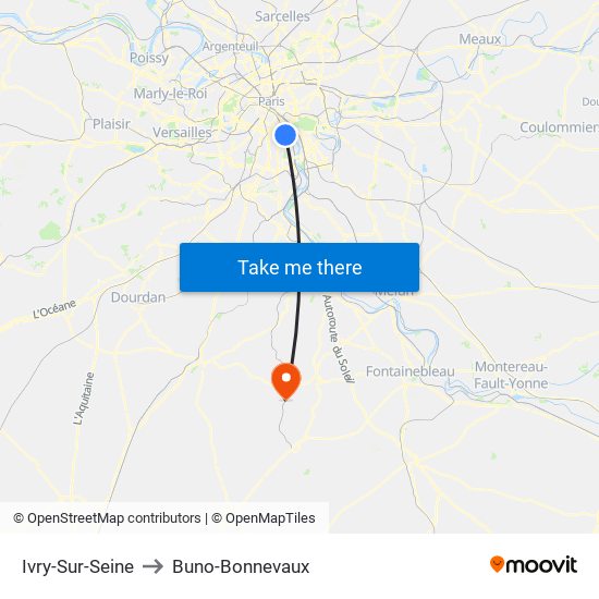 Ivry-Sur-Seine to Buno-Bonnevaux map