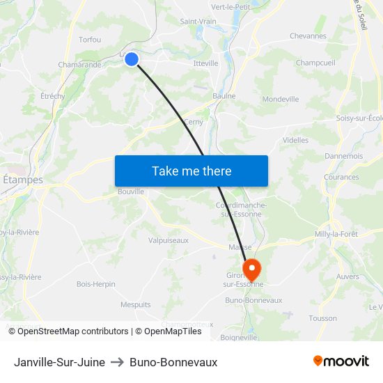 Janville-Sur-Juine to Buno-Bonnevaux map