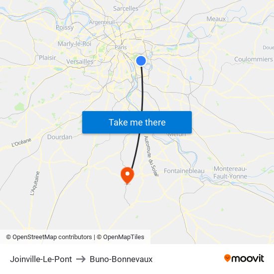 Joinville-Le-Pont to Buno-Bonnevaux map