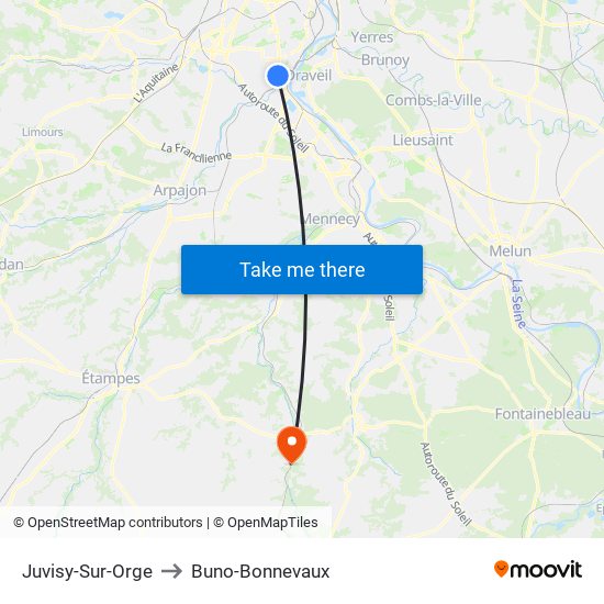 Juvisy-Sur-Orge to Buno-Bonnevaux map