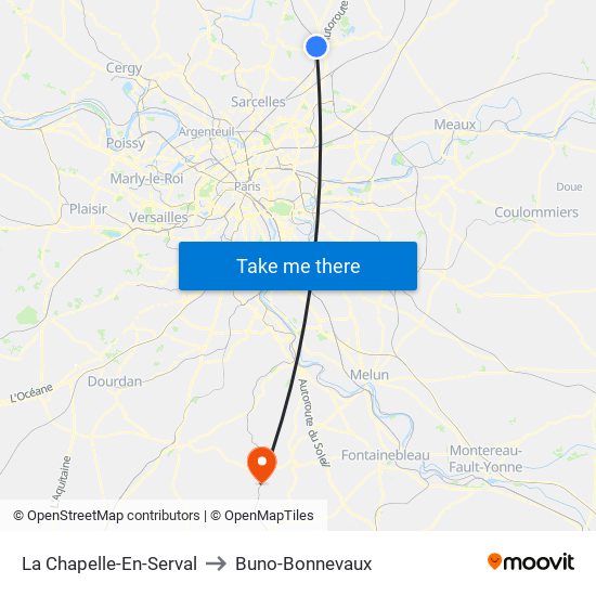 La Chapelle-En-Serval to Buno-Bonnevaux map