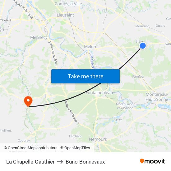 La Chapelle-Gauthier to Buno-Bonnevaux map