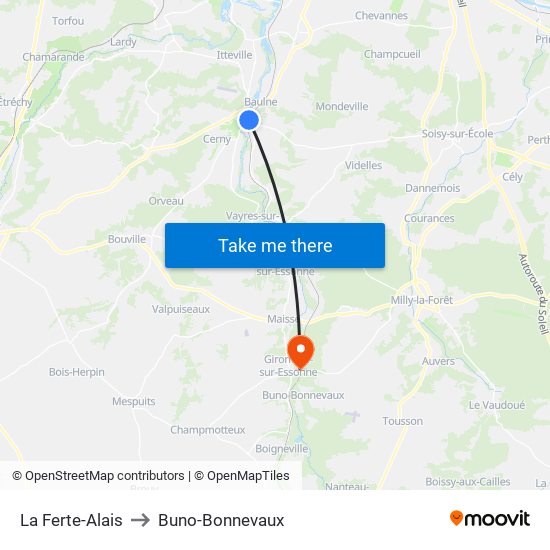 La Ferte-Alais to Buno-Bonnevaux map