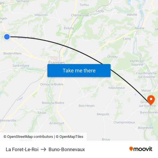 La Foret-Le-Roi to Buno-Bonnevaux map