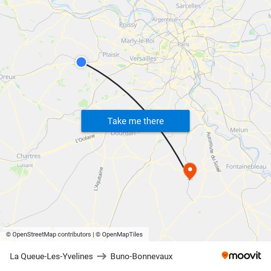 La Queue-Les-Yvelines to Buno-Bonnevaux map