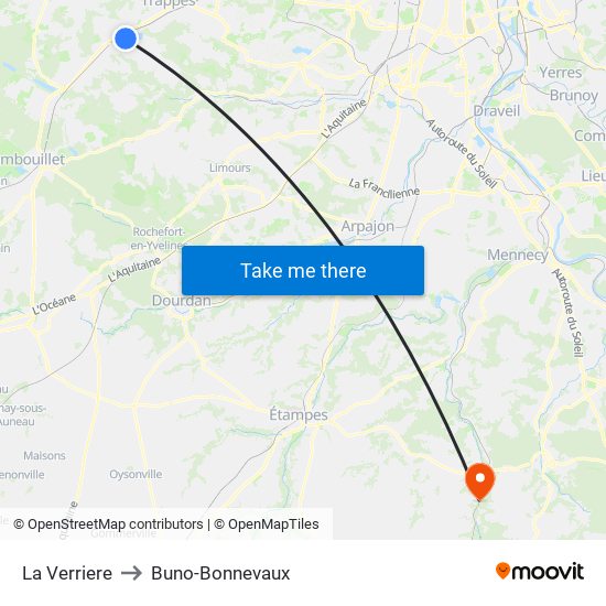 La Verriere to Buno-Bonnevaux map