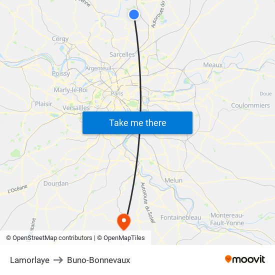 Lamorlaye to Buno-Bonnevaux map