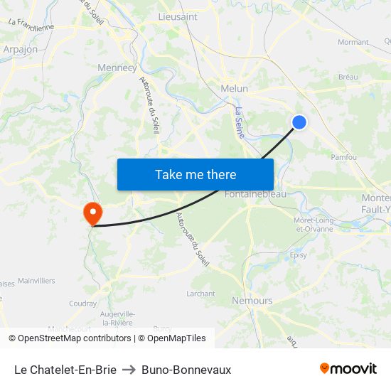 Le Chatelet-En-Brie to Buno-Bonnevaux map