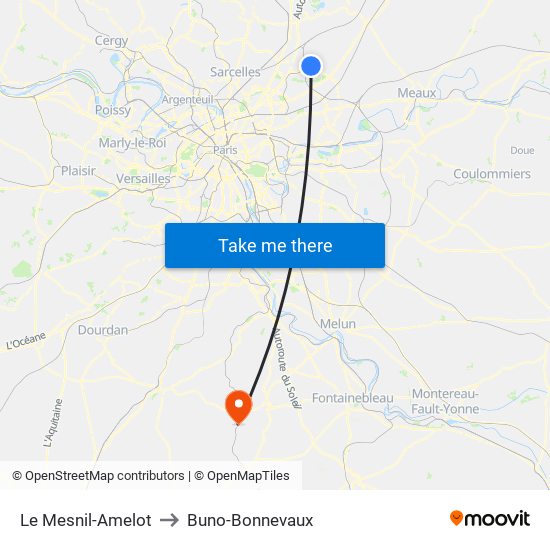 Le Mesnil-Amelot to Buno-Bonnevaux map